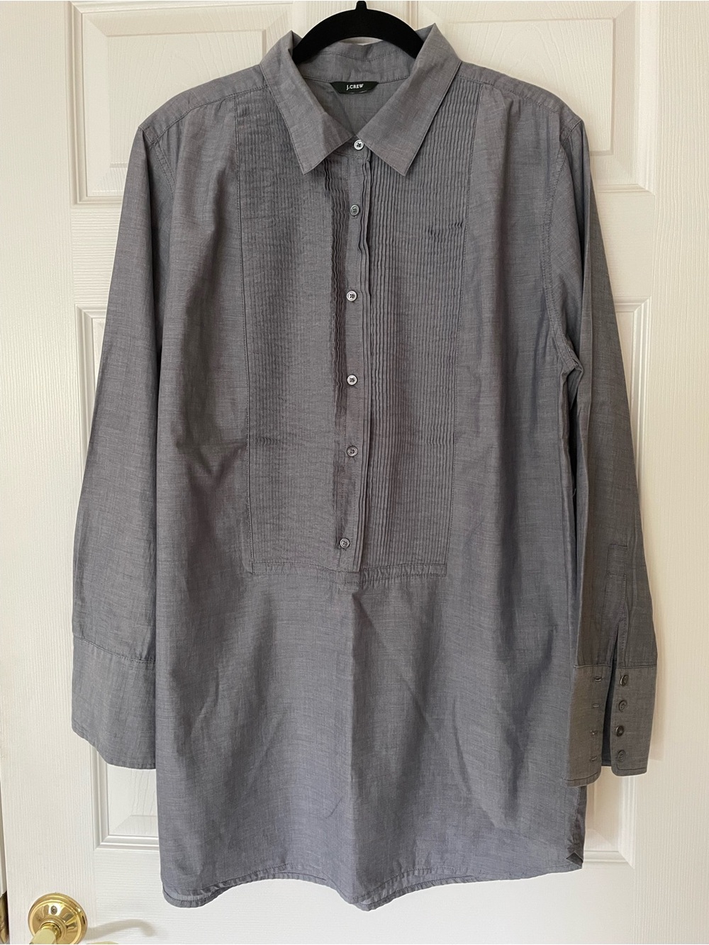 J.Crew Chambray Tuxedo Shirt Pleated Bib Popover Tunic